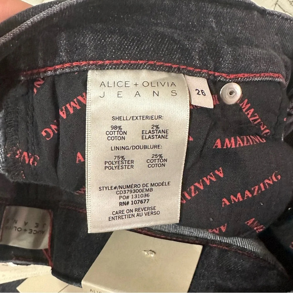 Alice + Olivia Amazing Crystal Fringe Hem Jean Size 26 Maya Charcoal Black - Picture 13 of 14